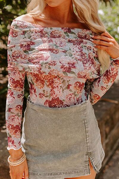 Floral Off-Shoulder Long Sleeve Bodysuit - Pahabu - Women's Clothing & Shop