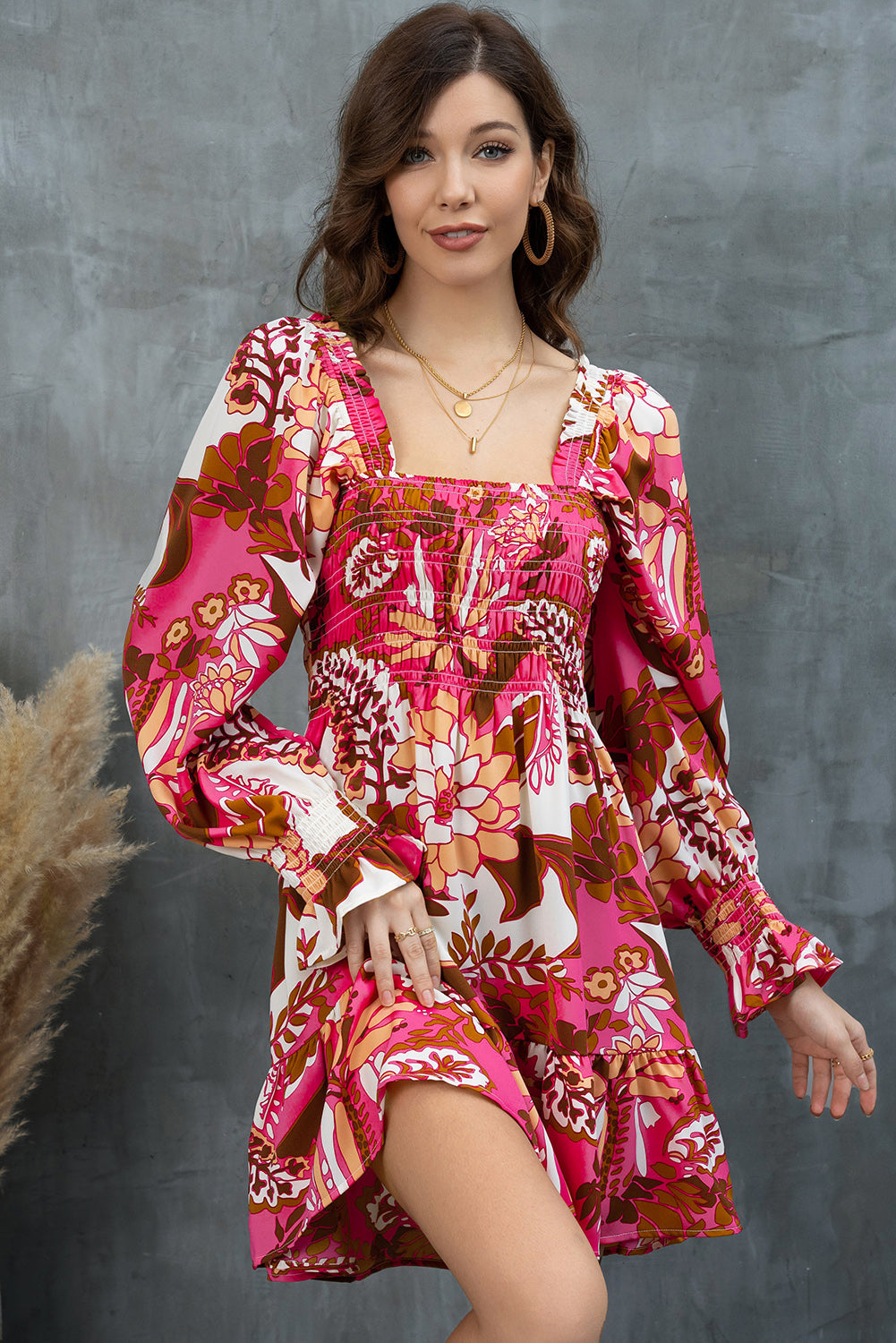 Floral Square Neck Flounce Sleeve Dress - Pahabu - Women's Clothing & Shop