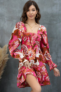 Floral Square Neck Flounce Sleeve Dress - Pahabu - Women's Clothing & Shop