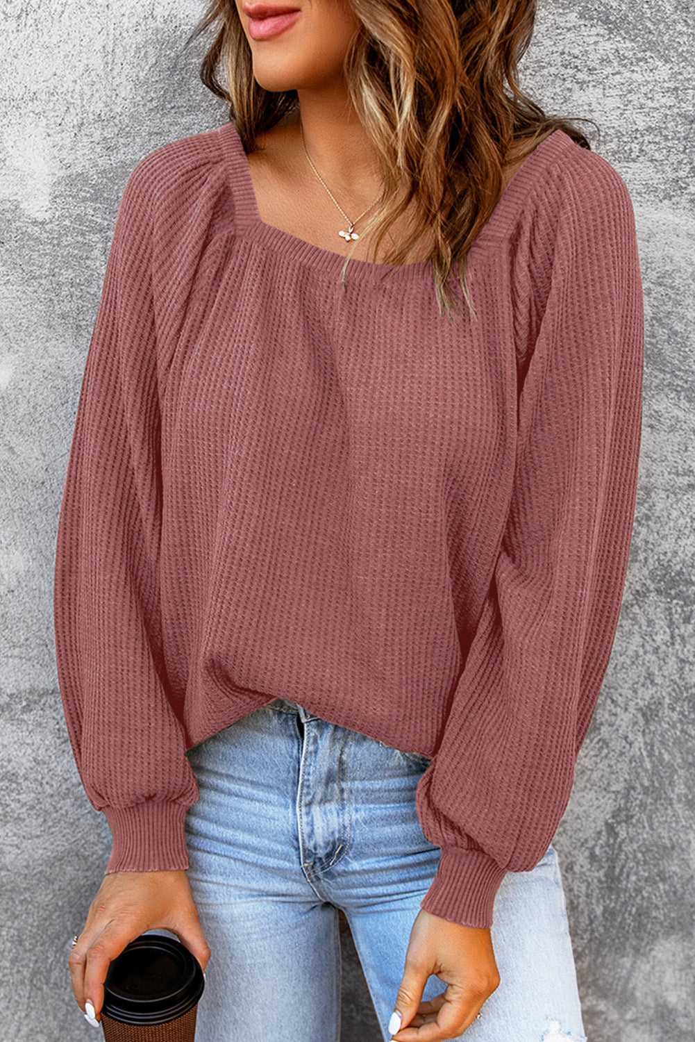 Square Neck Waffle-Knit Top - Pahabu - Women's Clothing & Shop