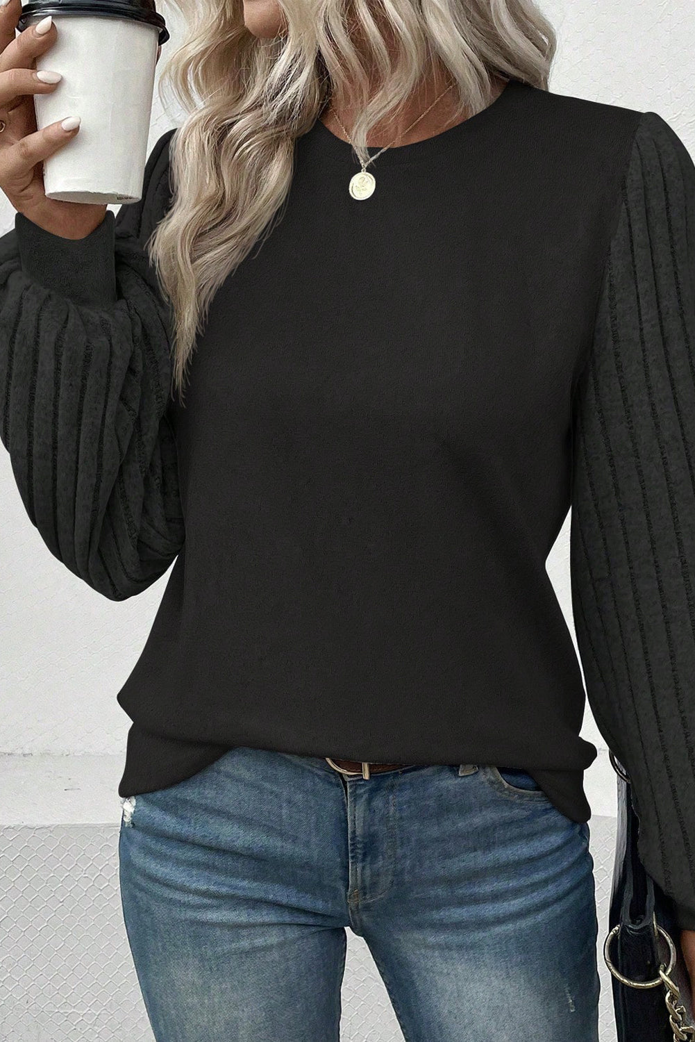 Ribbed Round Neck Long Sleeve Knit Top - Pahabu - Women's Clothing & Shop