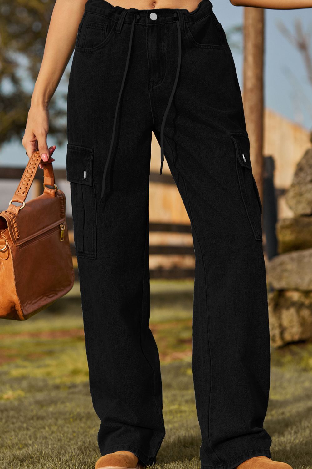 Loose Fit Drawstring Jeans with Pocket - Pahabu - Women's Clothing & Shop