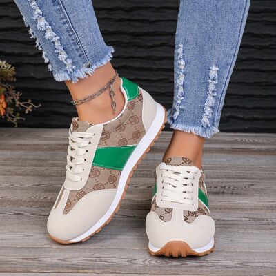 Contrast Round Toe Flat Sneakers - Pahabu - Women's Clothing & Shop