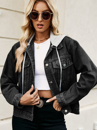 Drawstring Hooded Button Up Denim Jacket - Pahabu - Women's Clothing & Shop