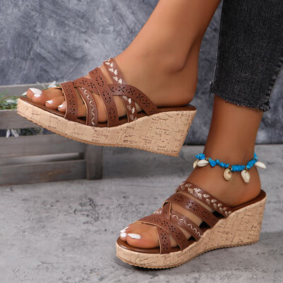 PU Leather Crisscross Wedge Sandals - Pahabu - Women's Clothing & Shop