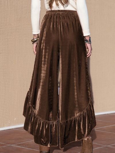 Ruffle Trim Wide Leg Slit Pants - Pahabu - Women's Clothing & Shop