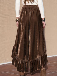 Ruffle Trim Wide Leg Slit Pants - Pahabu - Women's Clothing & Shop