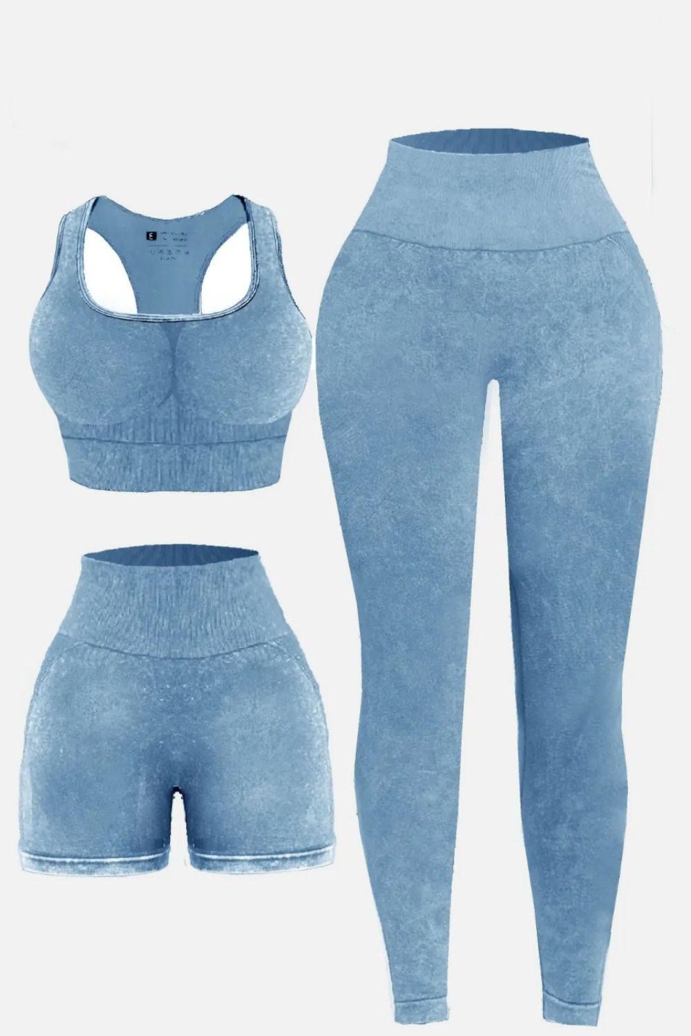 3 Piece Washed Square Neck Wide Strap Active Set - Pahabu - Women's Clothing & Shop