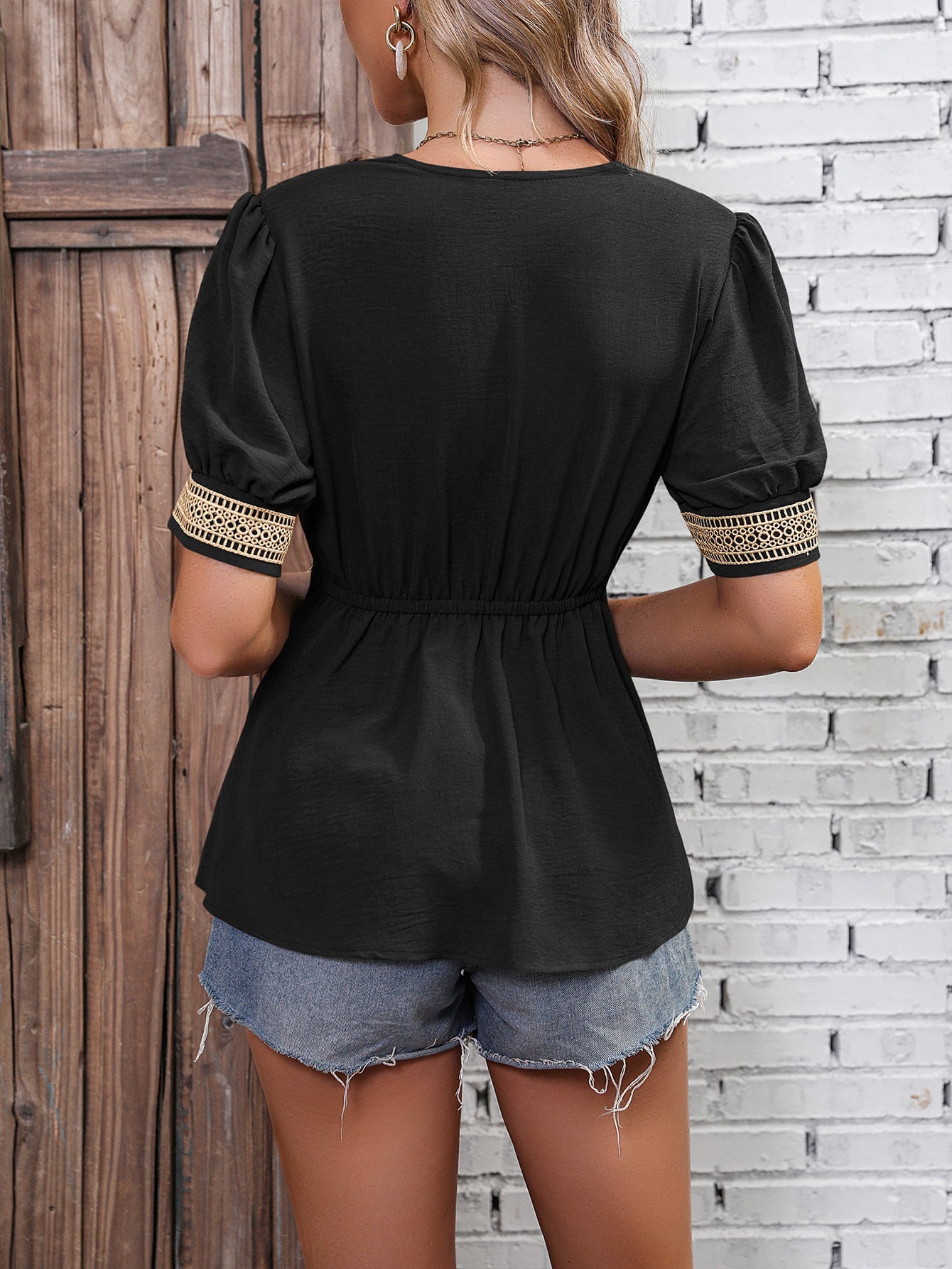Ivy Lane Contrast V-Neck Babydoll Top - Pahabu - Women's Clothing & Shop