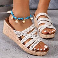 PU Leather Crisscross Wedge Sandals - Pahabu - Women's Clothing & Shop
