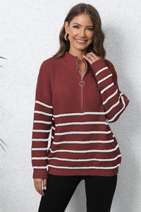 Mock Neck Long Sleeve Zip-Up Sweater - Pahabu - Women's Clothing & Shop