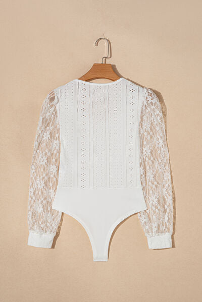 Eyelet Lace Long Sleeve Bodysuit - Pahabu - Women's Clothing & Shop