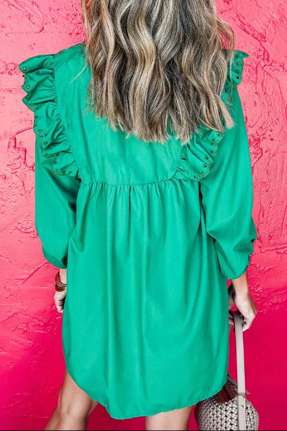 Embroidered Ruffled Notched Three-Quarter Sleeve Dress - Pahabu - Women's Clothing & Shop