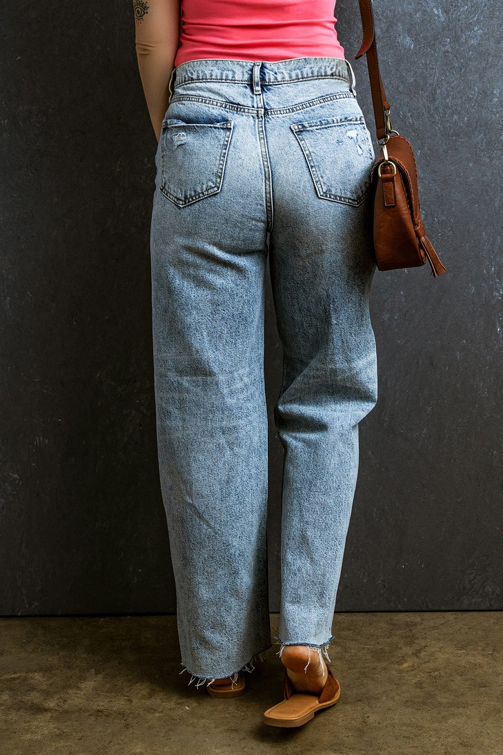Distressed Raw Hem Straight Jeans - Pahabu - Women's Clothing & Shop