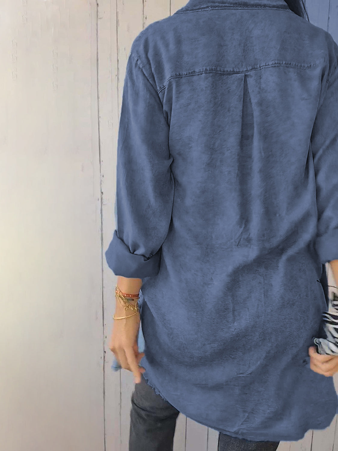 Full Size Raw Hem Button Up Long Sleeve Denim Top Plus Size - Pahabu - Women's Clothing & Shop