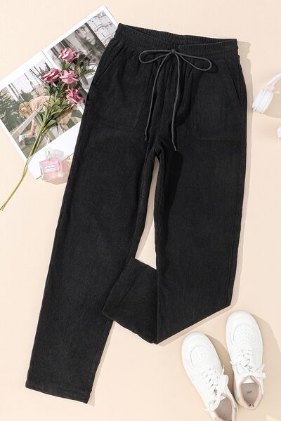 Drawstring Straight Pants with Pockets - Pahabu - Women's Clothing & Shop