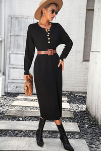 Notched Neck Dropped Shoulder Button-Down Midi Dress - Pahabu - Women's Clothing & Shop