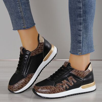Contrast Lace Up Round Toe Sneakers - Pahabu - Women's Clothing & Shop