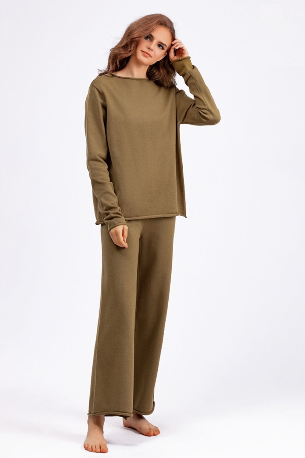 Basic Bae Rolled Round Neck Top and Pants Sweater Set - Pahabu - Women's Clothing & Shop
