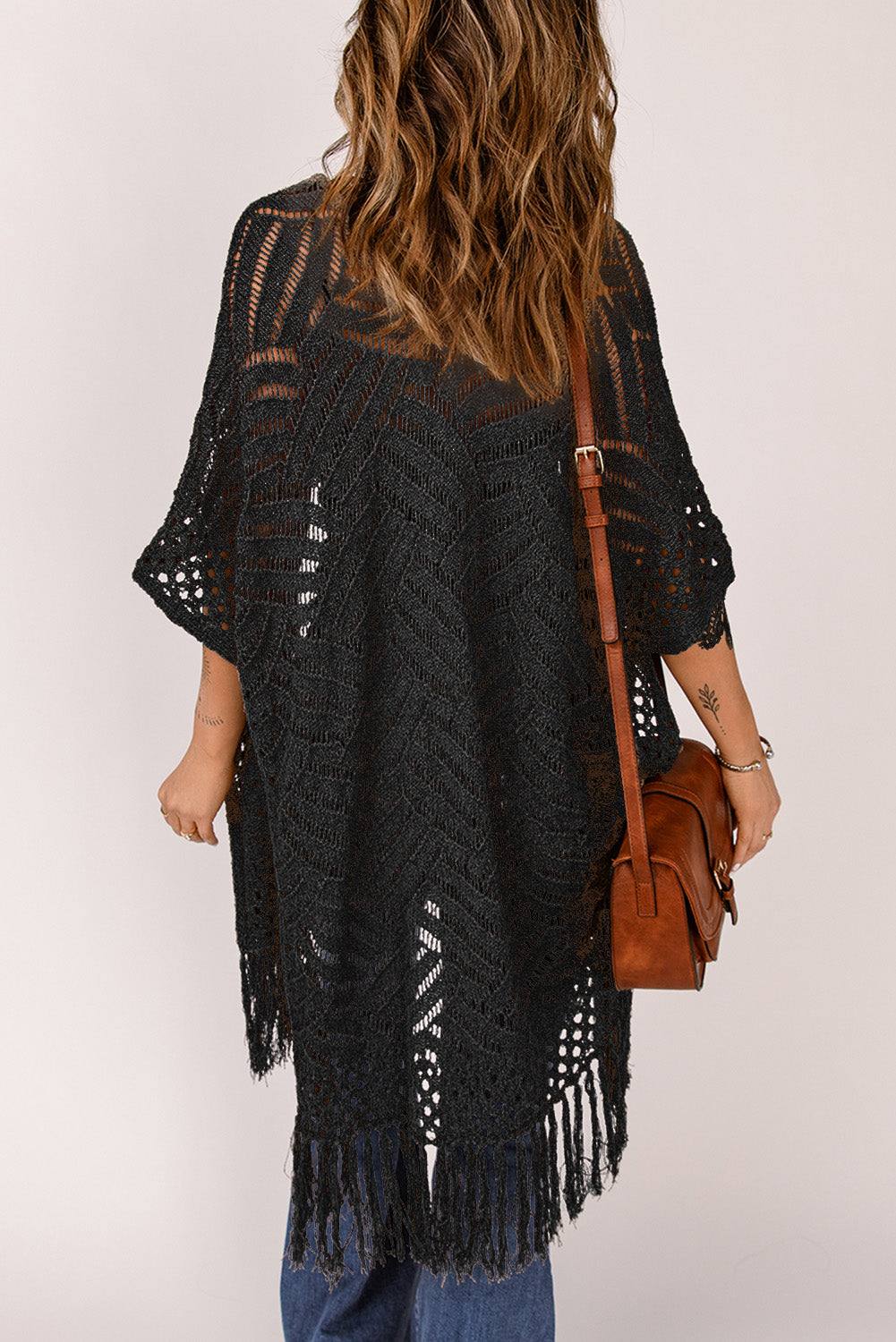 Fringe Hem Slit Open Front Cardigan - Pahabu - Women's Clothing & Shop