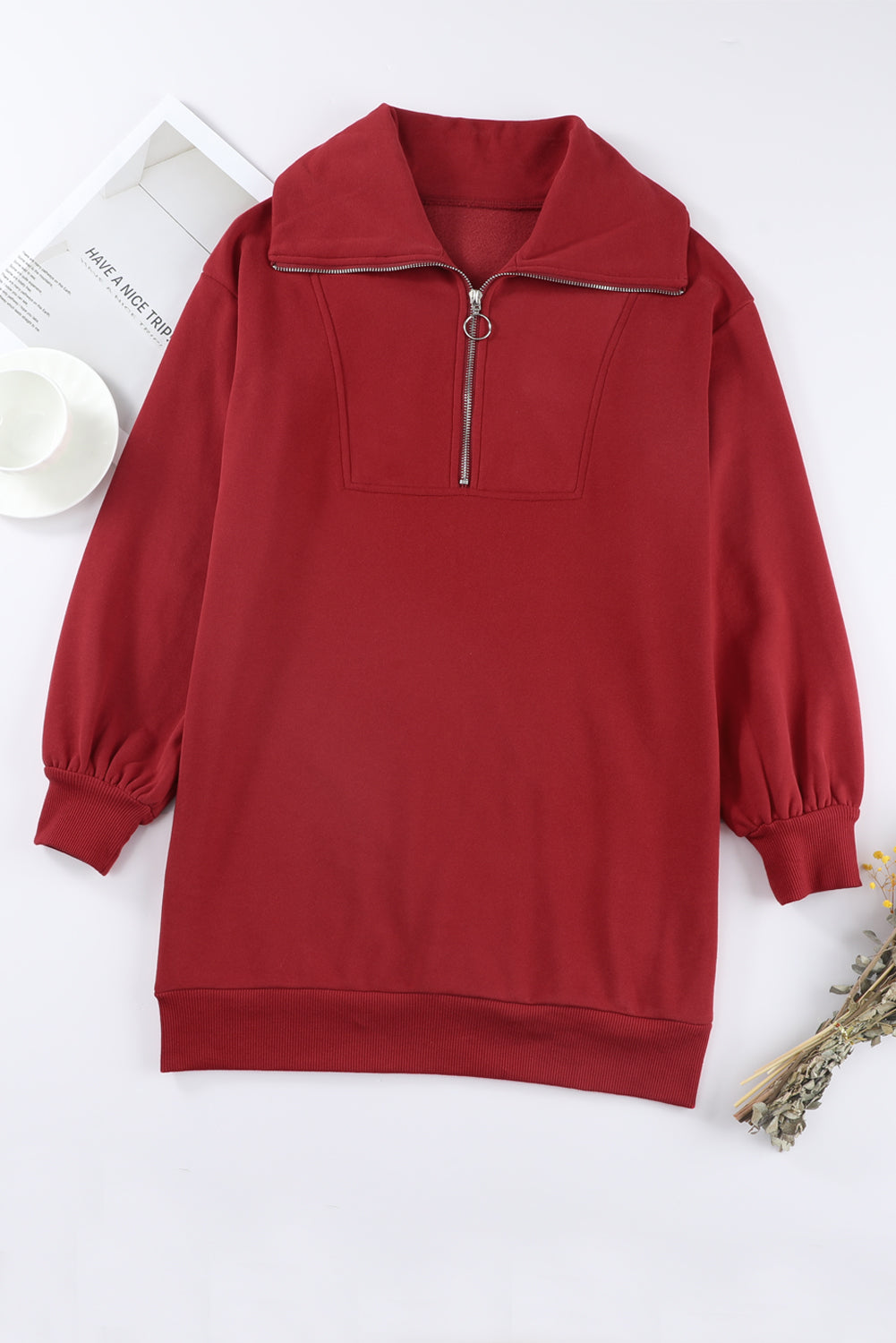 Half Zip Dropped Shoulder Mini Sweatshirt Dress - Pahabu - Women's Clothing & Shop