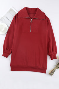 Half Zip Dropped Shoulder Mini Sweatshirt Dress - Pahabu - Women's Clothing & Shop
