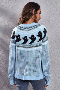 Ghost Pattern Round Neck Long Sleeve Sweater - Pahabu - Women's Clothing & Shop