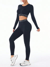 Letter Print Round Neck Long Sleeve Top and Leggings Active Set - Pahabu - Women's Clothing & Shop