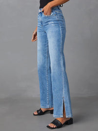 Slit Buttoned Jeans with Pockets - Pahabu - Women's Clothing & Shop