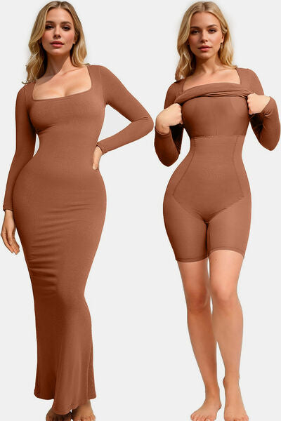 Basic Bae Built-In Shapewear Square Neck Long Sleeve Maxi Dress - Pahabu - Women's Clothing & Shop
