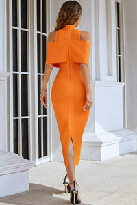 Cold-Shoulder Mock Neck Slit Midi Dress - Pahabu - Women's Clothing & Shop