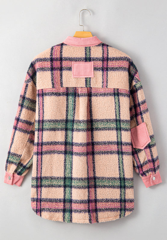 Fuzzy Plaid Corduroy Patchwork Shacket - Pahabu - Women's Clothing & Shop