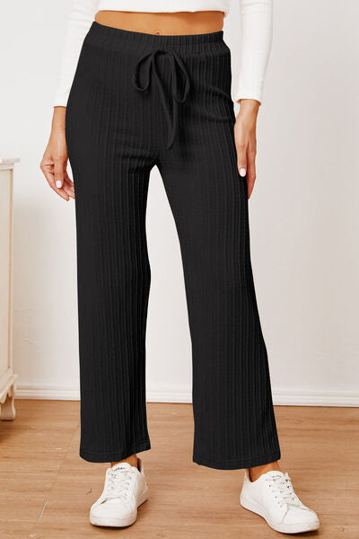 Textured Elastic Waist Straight Pants - Pahabu - Women's Clothing & Shop
