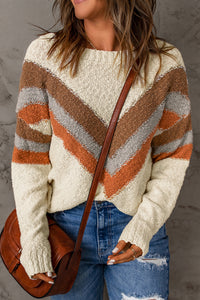 Contrast Round Neck Dropped Shoulder Sweater - Pahabu - Women's Clothing & Shop