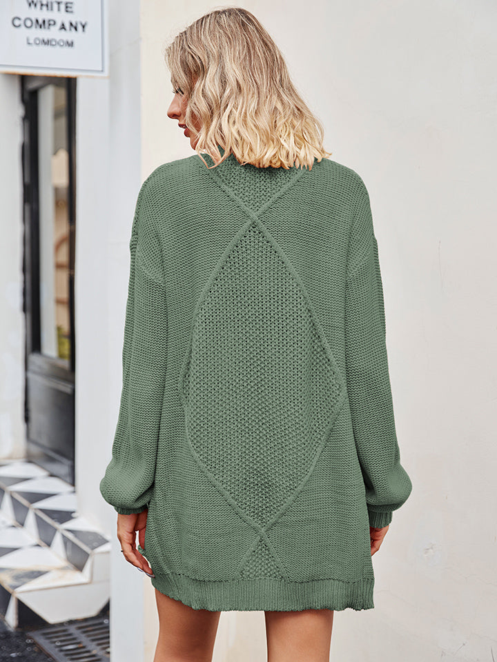 Cable-Knit Long Sleeve Cardigan - Pahabu - Women's Clothing & Shop