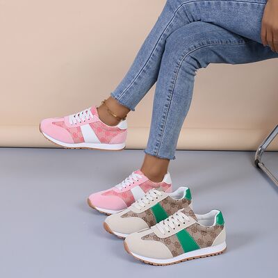 Contrast Round Toe Flat Sneakers - Pahabu - Women's Clothing & Shop