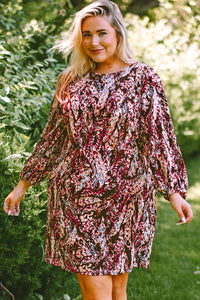Plus Size Printed Round Neck Long Sleeve Mini Dress - Pahabu - Women's Clothing & Shop