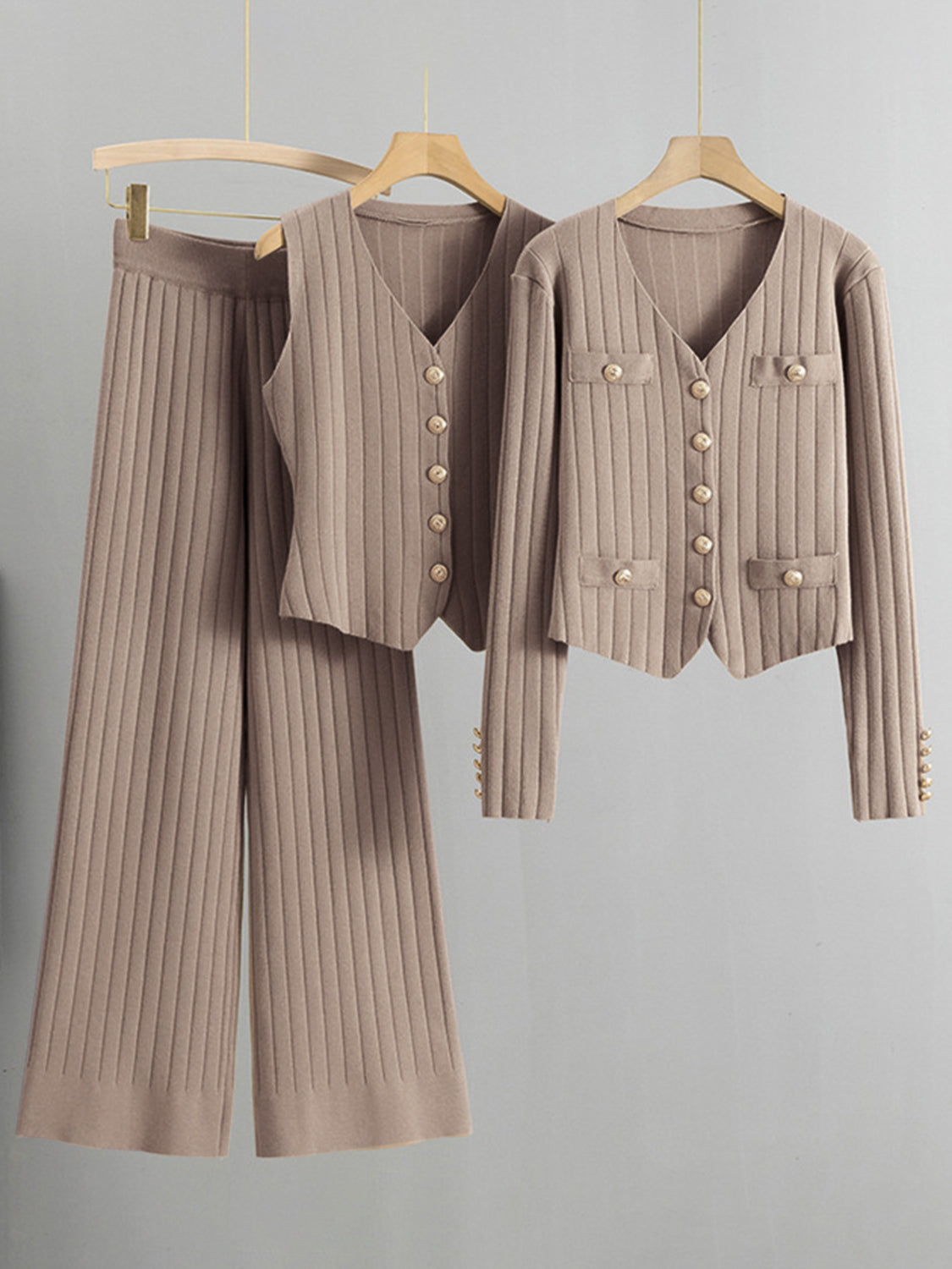 V-Neck Tank, Cardigan and Pants Three-Piece Sweater Set - Pahabu - Women's Clothing & Shop