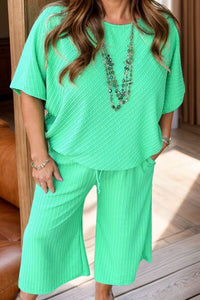 Plus Size Round Neck Half Sleeve Top and Tied Pants Set - Pahabu - Women's Clothing & Shop