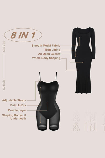 Basic Bae Built-In Shapewear Square Neck Long Sleeve Maxi Dress - Pahabu - Women's Clothing & Shop