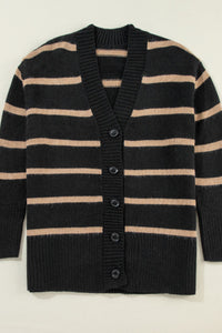 Striped Button Down Long Sleeve Cardigan - Pahabu - Women's Clothing & Shop