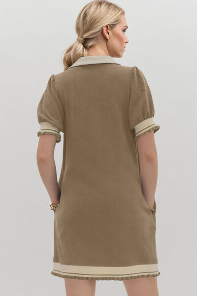 Oh Frill Contrast Trim Johnny Collar Short Sleeve Mini Dress - Pahabu - Women's Clothing & Shop
