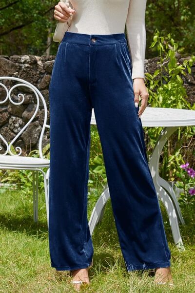 Velvet Wide Leg Pants with Pockets - Pahabu - Women's Clothing & Shop