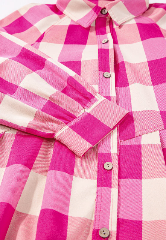 Ruched Plaid Three-Quarter Sleeve Shirt Dress - Pahabu - Women's Clothing & Shop