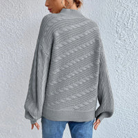 Cable-Knit Mock Neck Long Sleeve Sweater - Pahabu - Women's Clothing & Shop