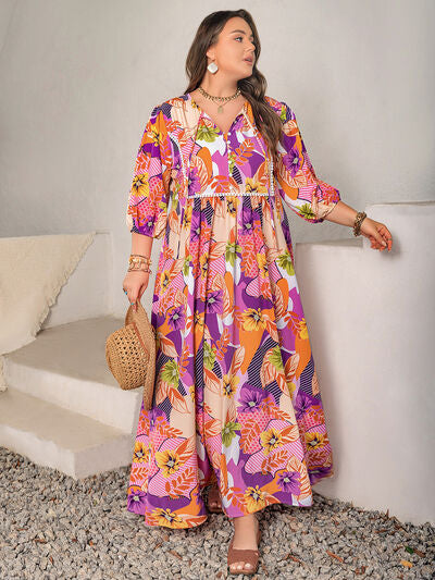 Plus Size Printed Tie Neck Maxi Dress - Pahabu - Women's Clothing & Shop