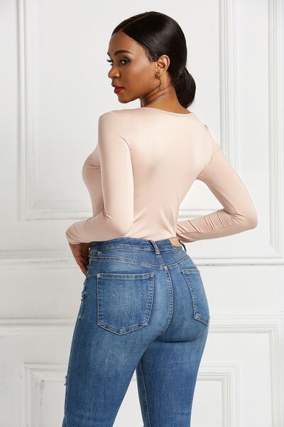 Half Zip Scoop Neck Long Sleeve Bodysuit - Pahabu - Women's Clothing & Shop