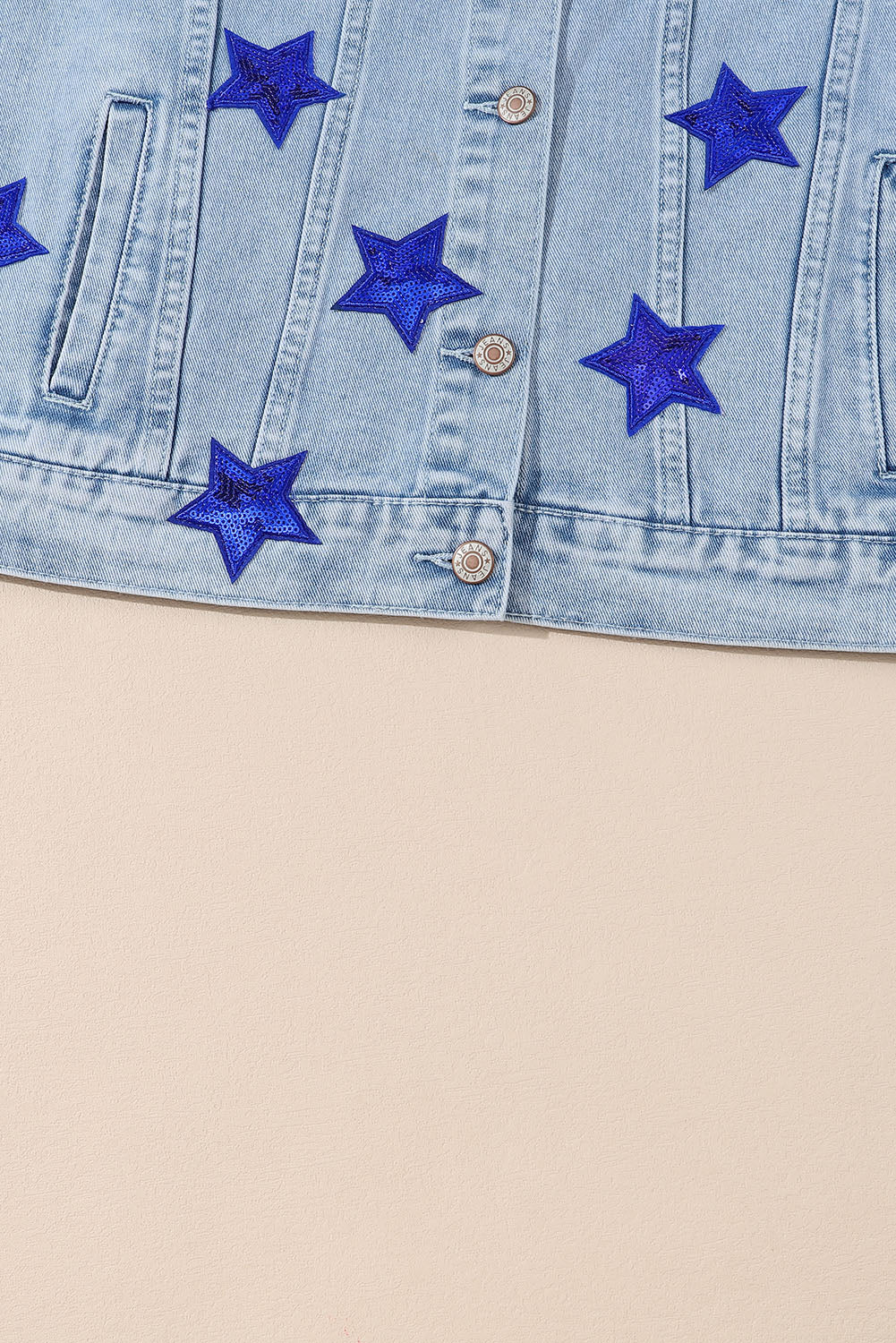Pocketed Geometric Collared Neck Denim Jacket - Pahabu - Women's Clothing & Shop