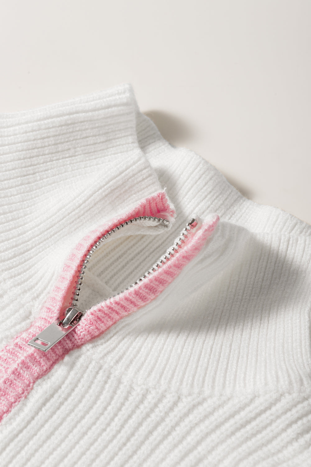 Contrast Half Zip Drop Shoulder Sweater - Pahabu - Women's Clothing & Shop
