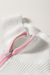 Contrast Half Zip Drop Shoulder Sweater - Pahabu - Women's Clothing & Shop